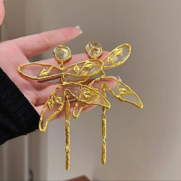 ZARA DRAGONFLY GOLD DROP EARRINGS - Picture 4 of 9